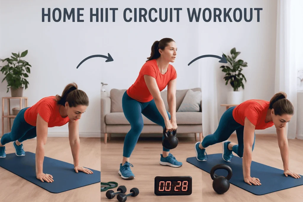 Home HIIT circuit workout for fat burning and strength training