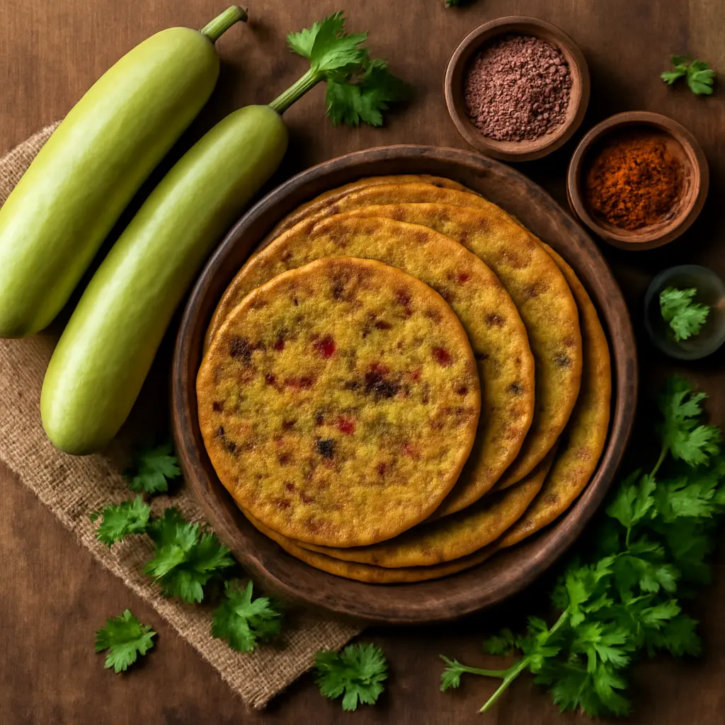 Freshly cooked Lauki Thepla with curd and pickle for healthy digestion