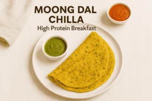 Moong Dal Chilla served with chutney – High protein vegetarian Indian breakfast