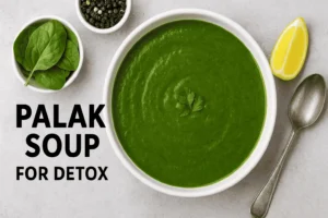 A bowl of freshly prepared palak soup served hot for detox and weight loss.