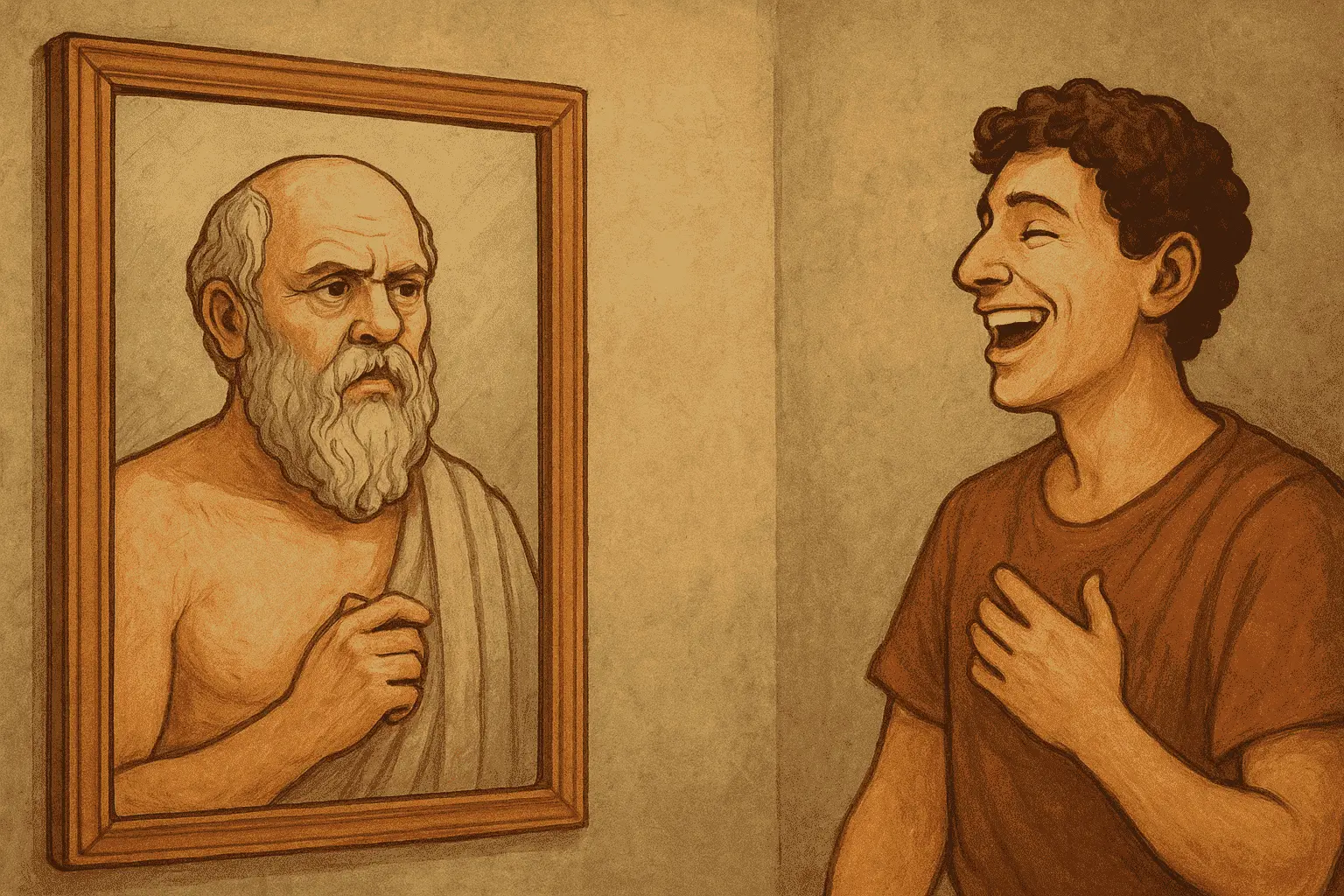 Socrates looking into a mirror teaching lesson on beauty and deeds