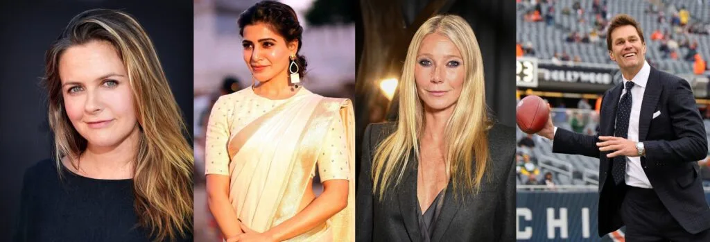 "Collage of top celebrities sharing their wellness, diet, and fitness habits in 2025.