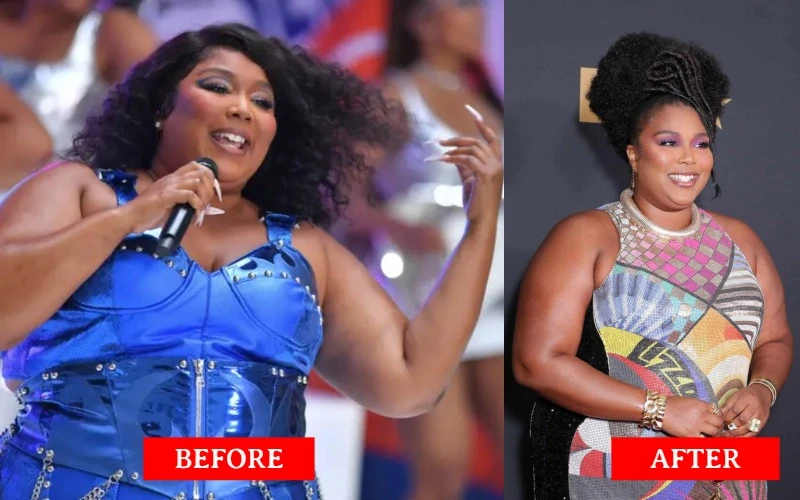 Lizzo weight loss transformation before and after photos showing her fitness journey