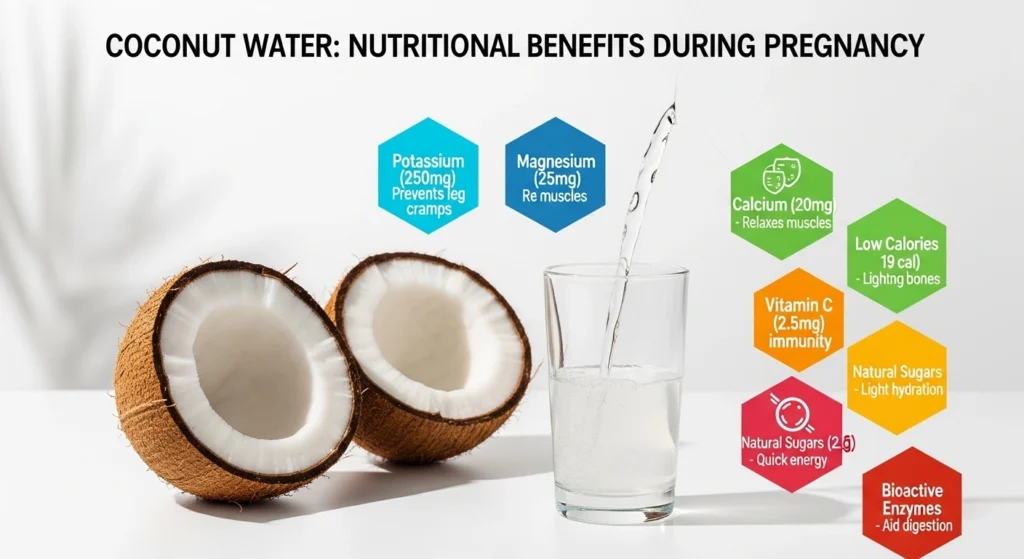 Coconut water nutrition benefits during pregnancy – potassium, calcium, magnesium, and vitamins