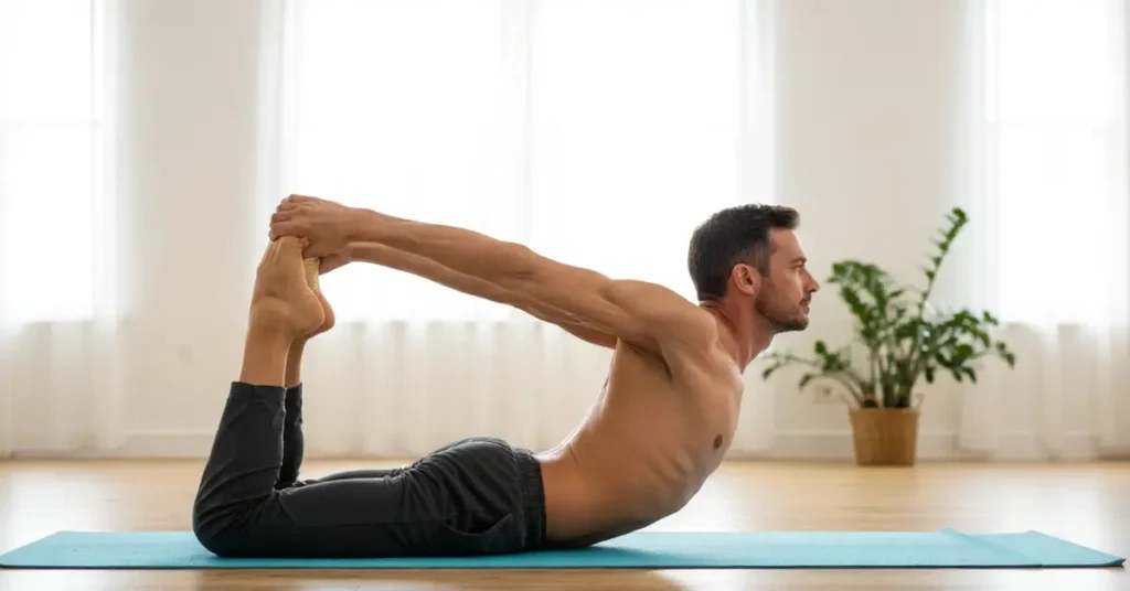 Dhanurasana Bow Pose Yoga for Back Pain and Lung Capacity in Men
