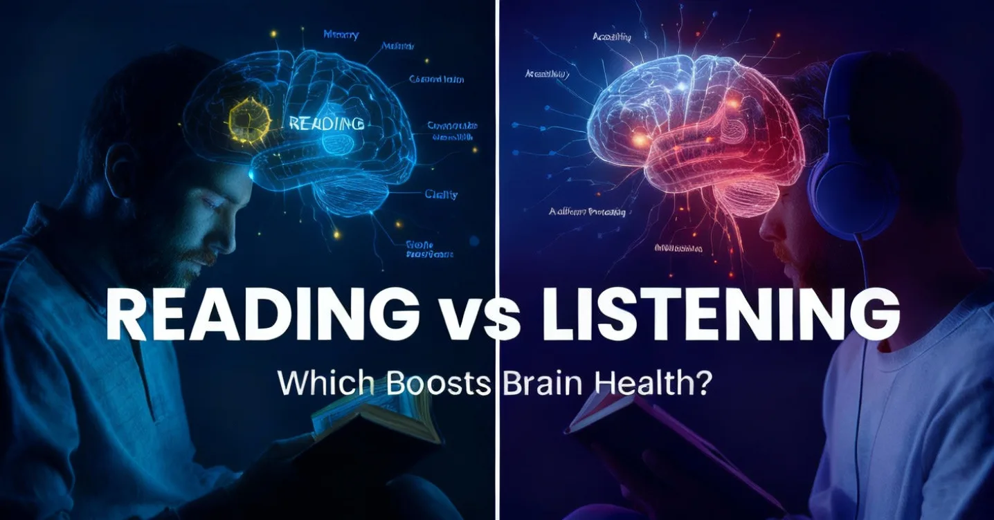 Reading vs Listening to Audiobooks – Brain Health Comparison with Book and Headphones Visual