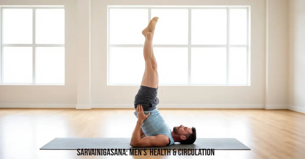 Sarvangasana Shoulder Stand Yoga Pose for Blood Circulation and Thyroid Health in Men