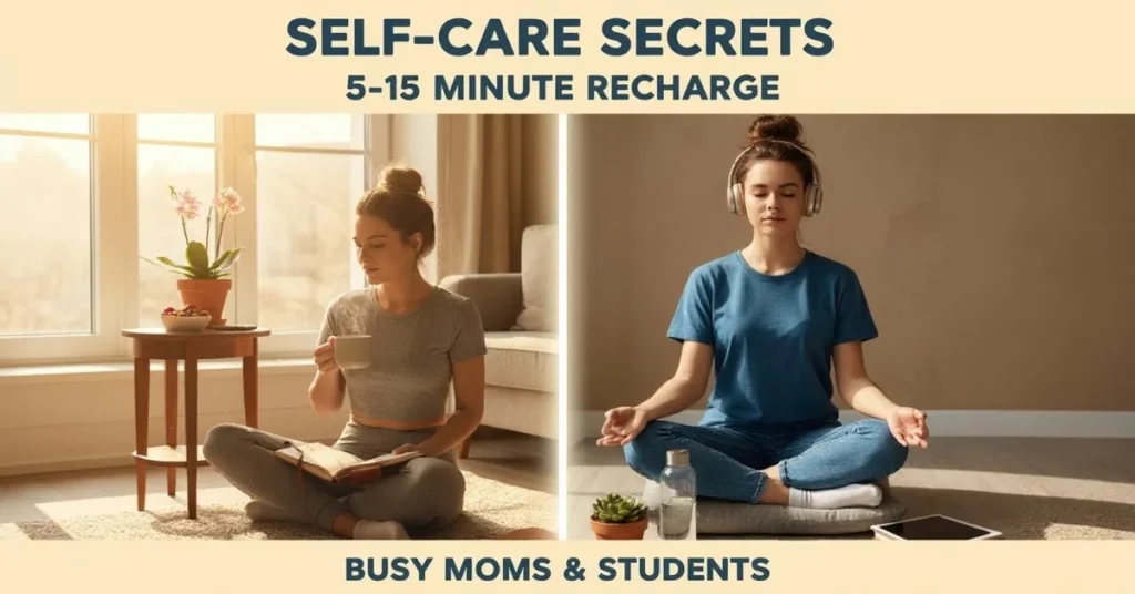 Self-care ideas for busy moms and students – journaling, meditation, and relaxation habits for stress relief and focus.