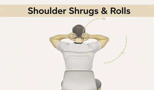 Shoulder shrug and roll desk exercise for office posture