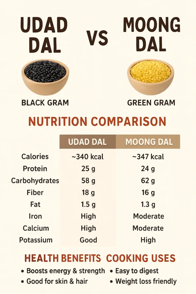 Urad Dal vs Moong Dal Nutrition and Health Benefits Comparison
