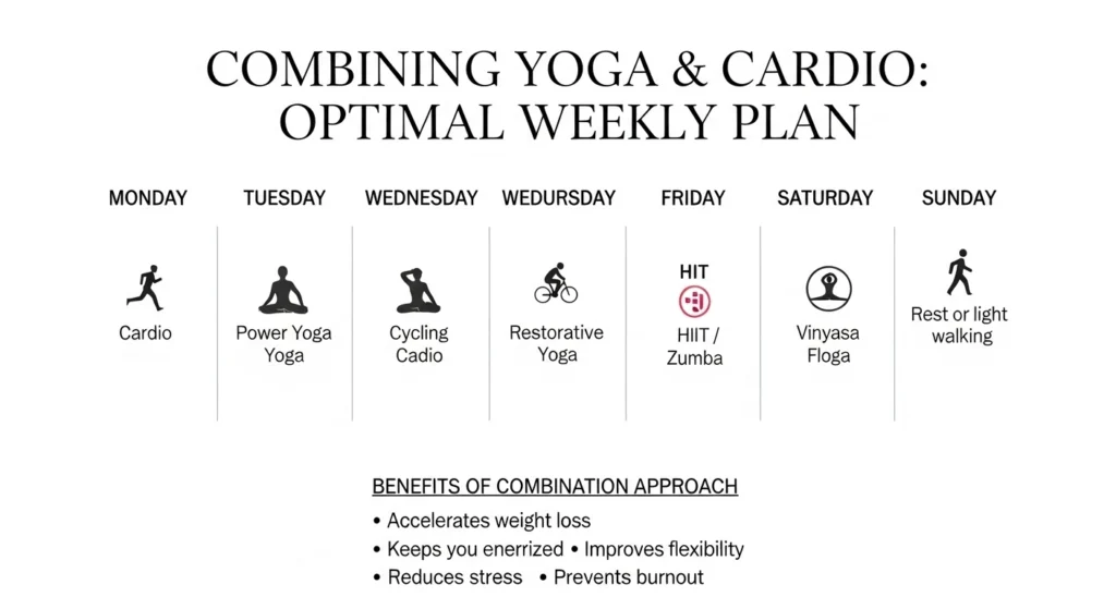 Yoga vs cardio : Weekly fitness plan combining yoga and cardio exercises for balance and strength