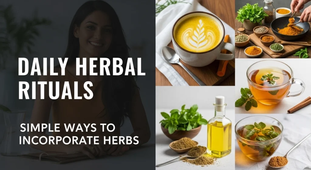 Collection of key Indian herbs like turmeric, ashwagandha, tulsi, neem, and fenugreek