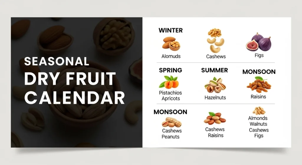 Seasonal Dry Fruits Calendar for Winter, Spring, Summer & Monsoon