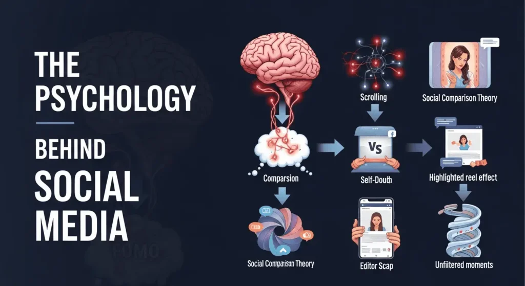Illustration of the psychology behind social media and its impact on self-esteem