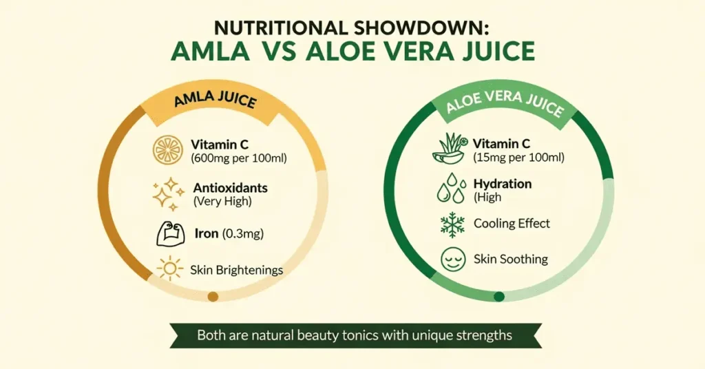 Amla vs Aloe Vera Juice nutritional comparison for skin and hair health