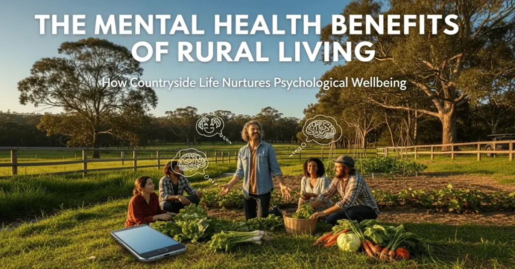 Calm rural environment showing greenery, open spaces, and nature supporting better mental health.