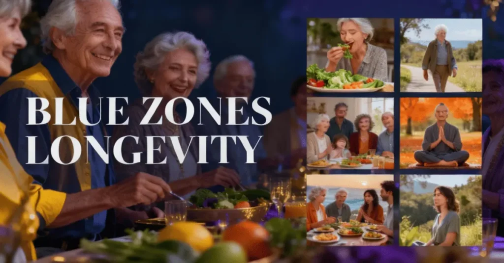 People from Blue Zones living long and healthy lives through balanced habits