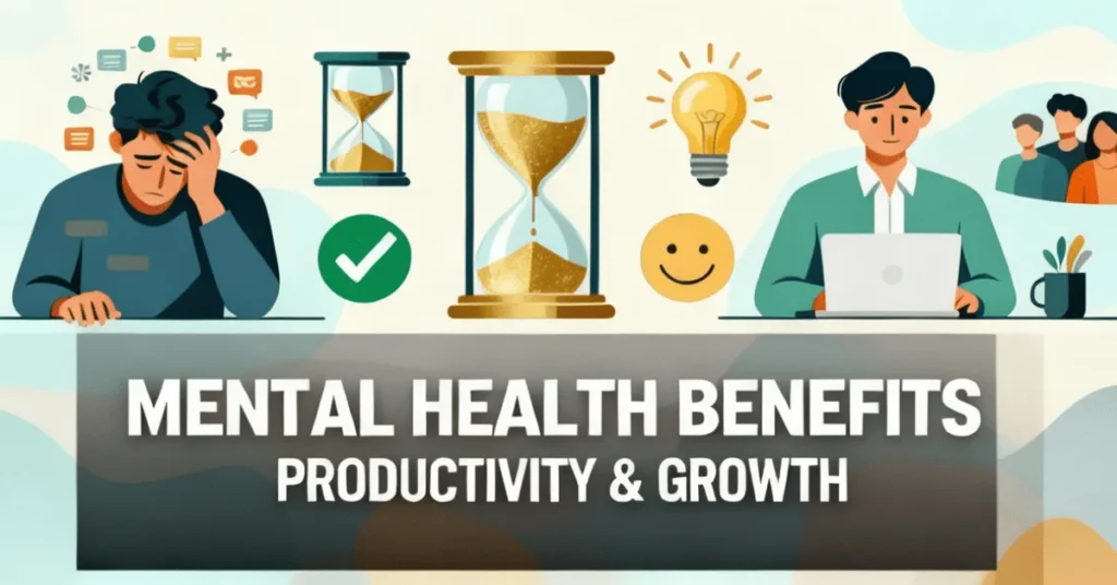 Illustration showing benefits of good mental health for employees